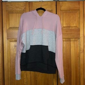 AEO - Gray/Pink Striped Sweatshirt - Hoodie Size L
